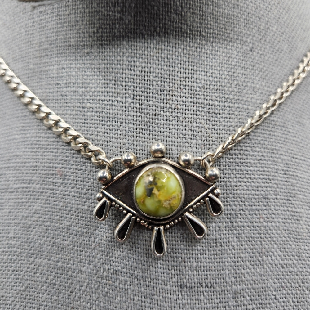 Palamino Turquoise Evil Eye Sterling Silver Curb Chain Necklace - Picture 3 of 8